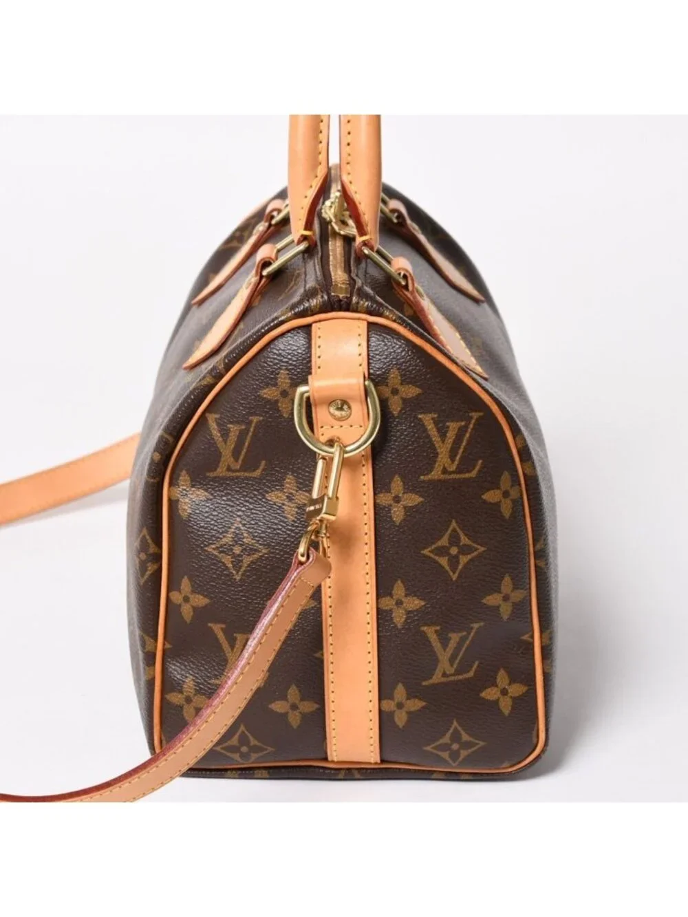 Louis Vuitton Speedy 25 Handbag Monogram Leather Brown Gold